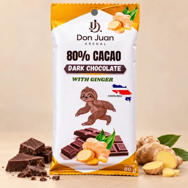 CHOCOLATE ARTESANAL OSCURO 80% CON SABOR A JENGIBRE