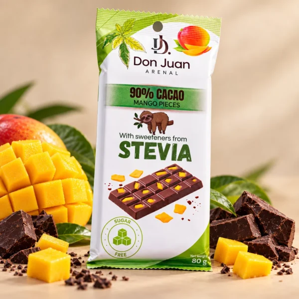 CHOCOLATE ARTESANAL OSCURO 90% CON STEVIA Y MANGO