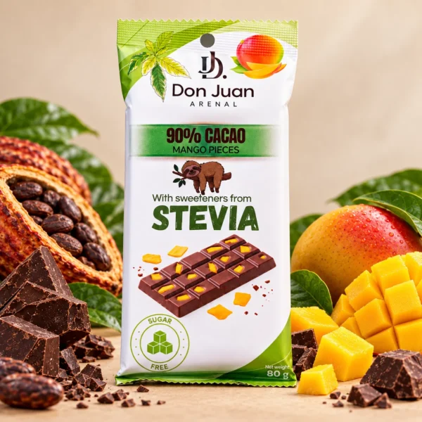 CHOCOLATE ARTESANAL OSCURO 90% CON STEVIA Y MANGO